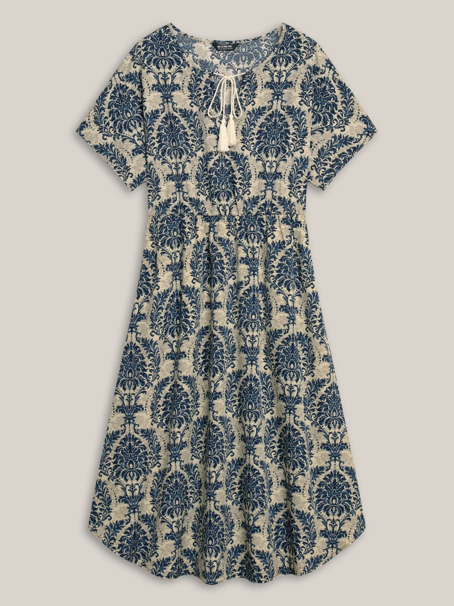 Ornate Print Curvy Hem Tied Maxi Dress sold by Bloomchic product image thumbnail 5