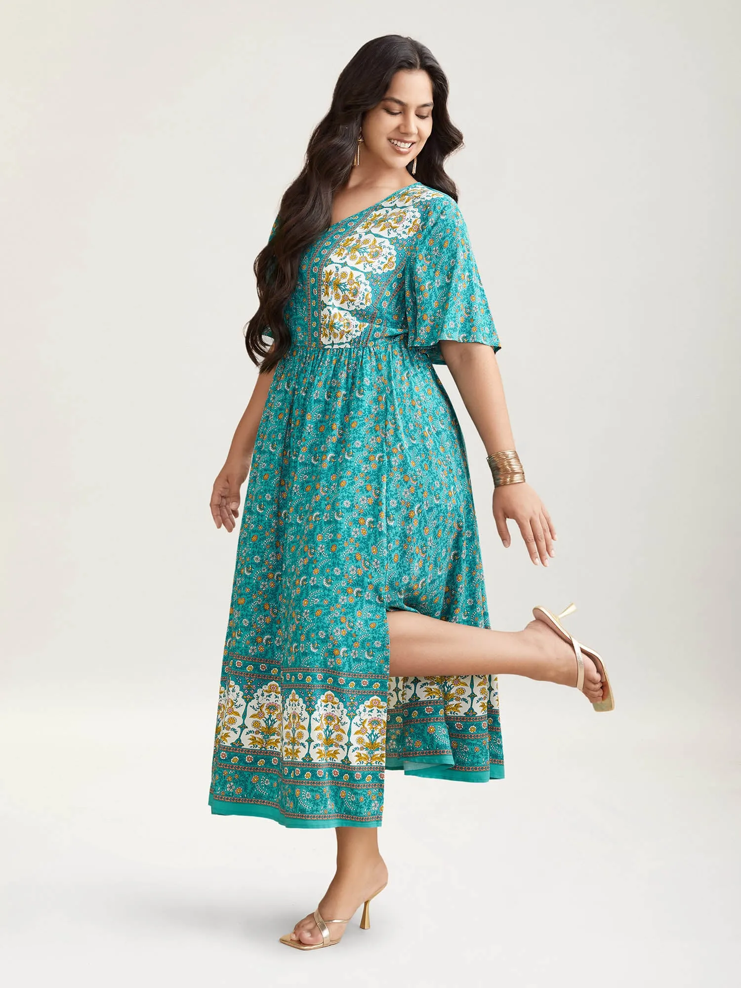 Boho Floral Print V-Neck Maxi Dress sold by Bloomchic product image thumbnail 3