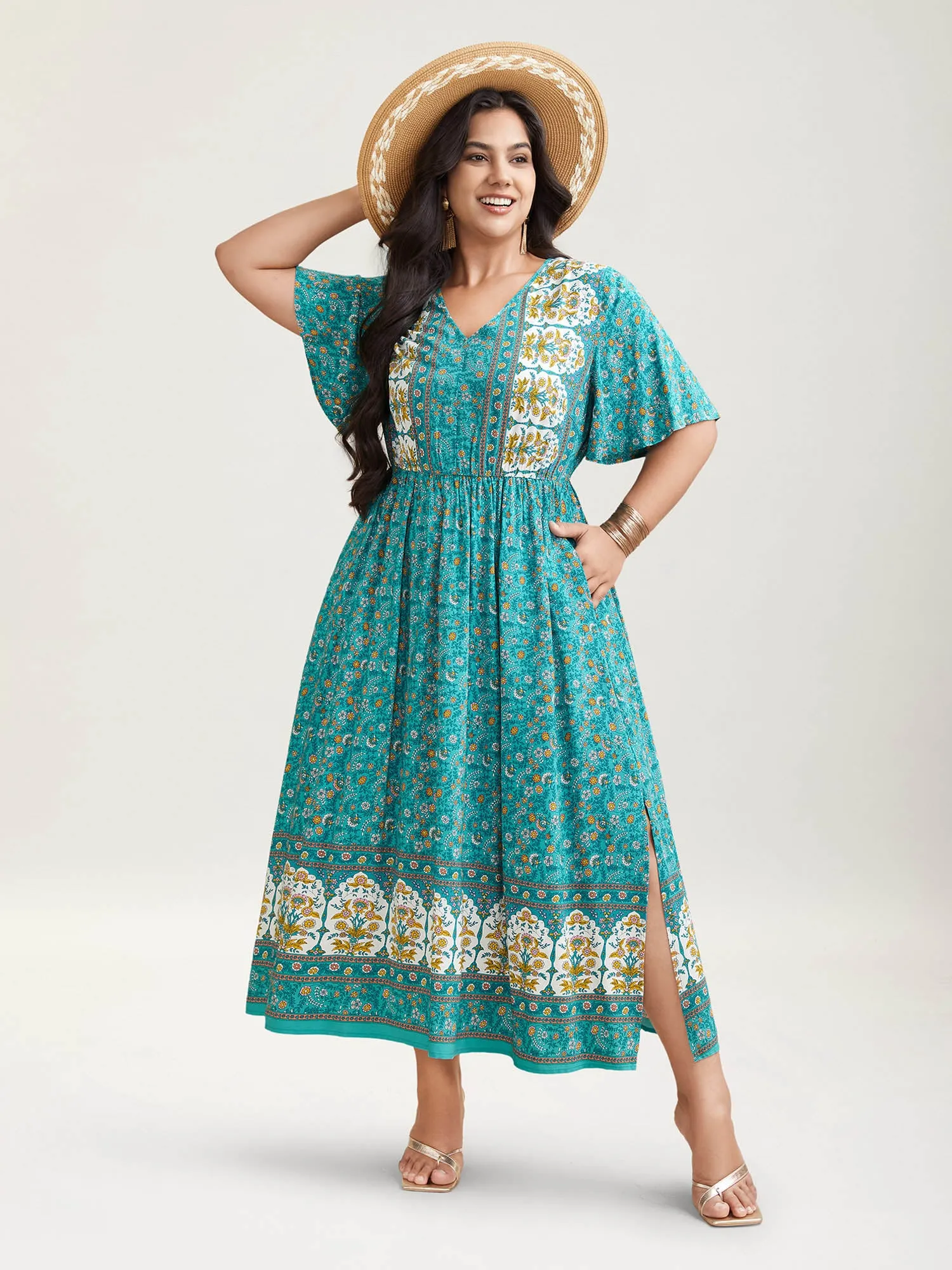 Boho Floral Print V-Neck Maxi Dress sold by Bloomchic