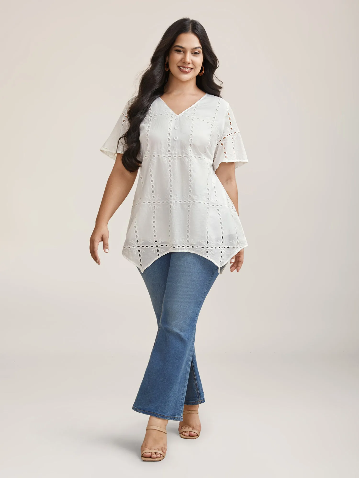 Cotton Embroidered V-Neck Shirt sold by Bloomchic product image thumbnail 2