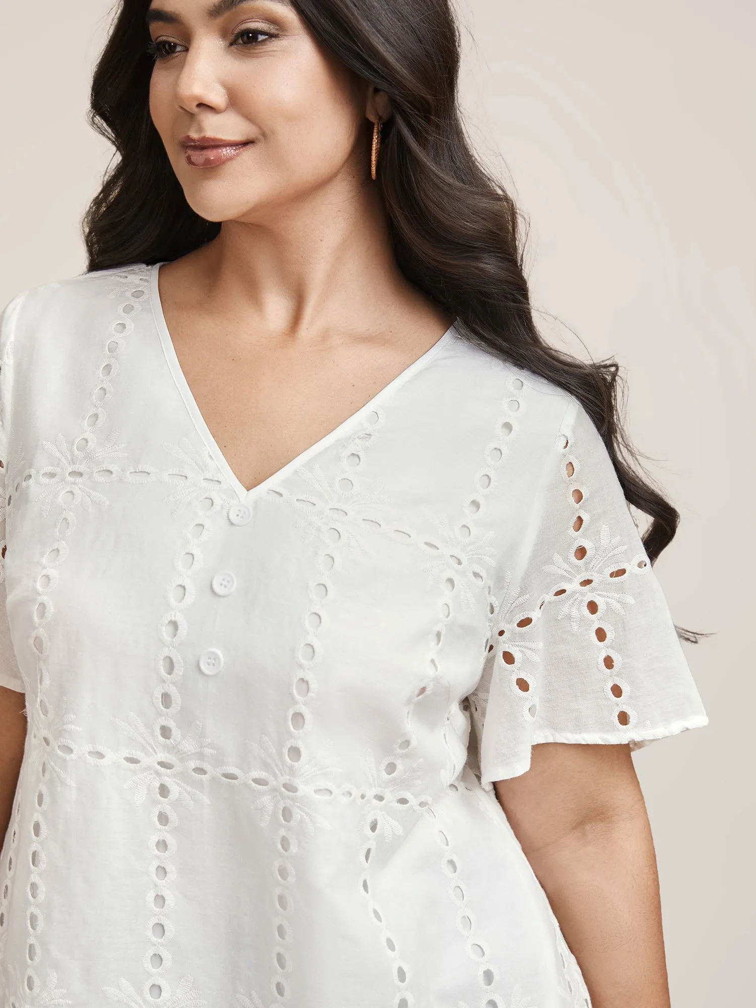 Cotton Embroidered V-Neck Shirt sold by Bloomchic product image thumbnail 3
