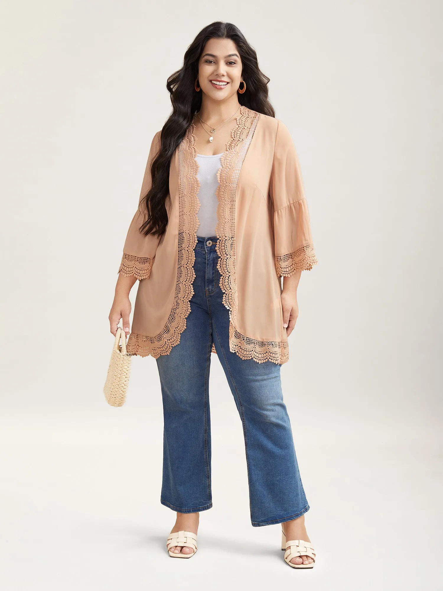 Scalloped Lace Open Front Kimono Cardigan sold by Bloomchic product image thumbnail 2