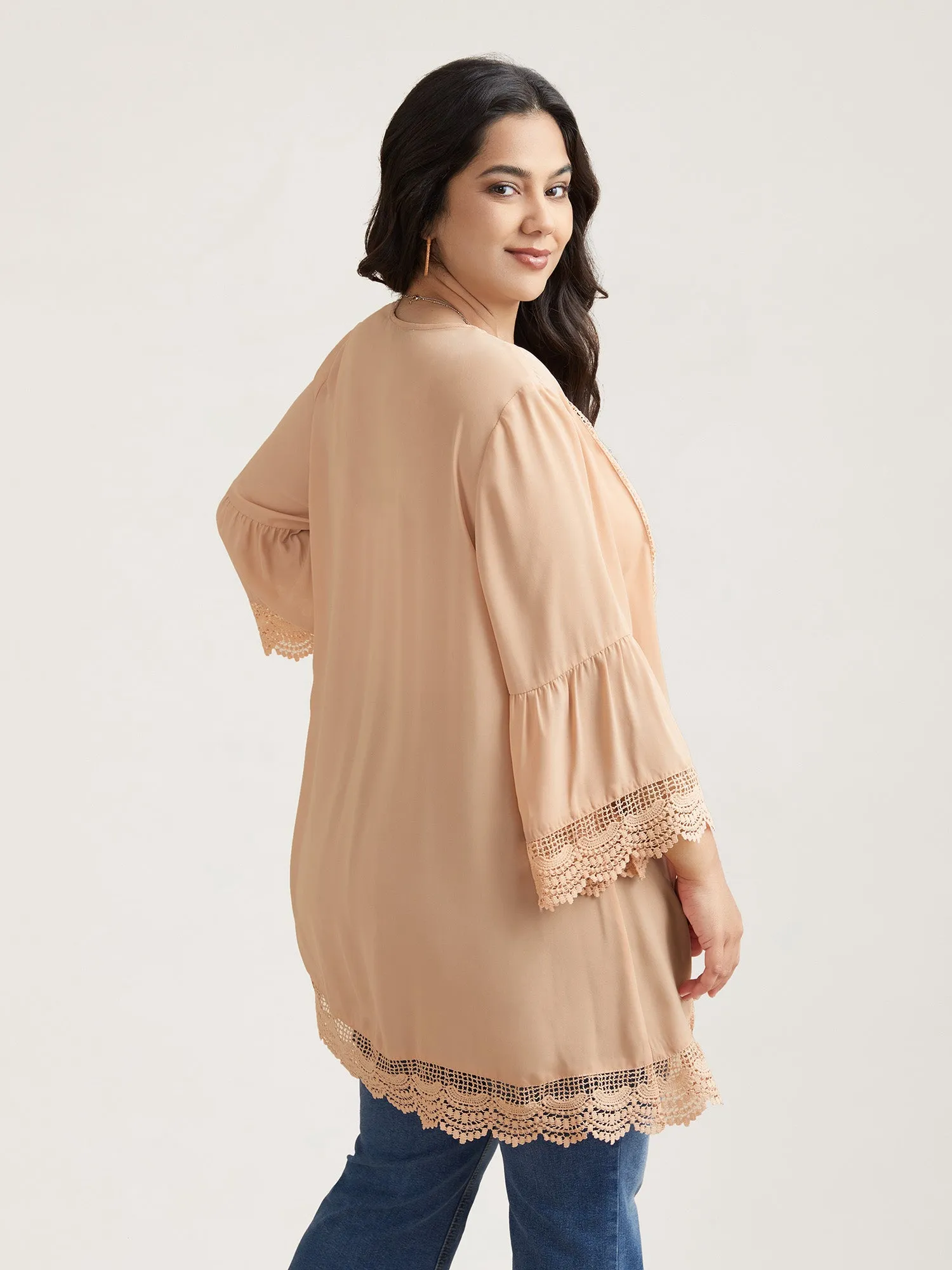 Scalloped Lace Open Front Kimono Cardigan sold by Bloomchic product image thumbnail 3