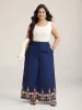 Contrast Geo Print Hem Wide-Leg Pants sold by Bloomchic