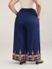 Contrast Geo Print Hem Wide-Leg Pants sold by Bloomchic