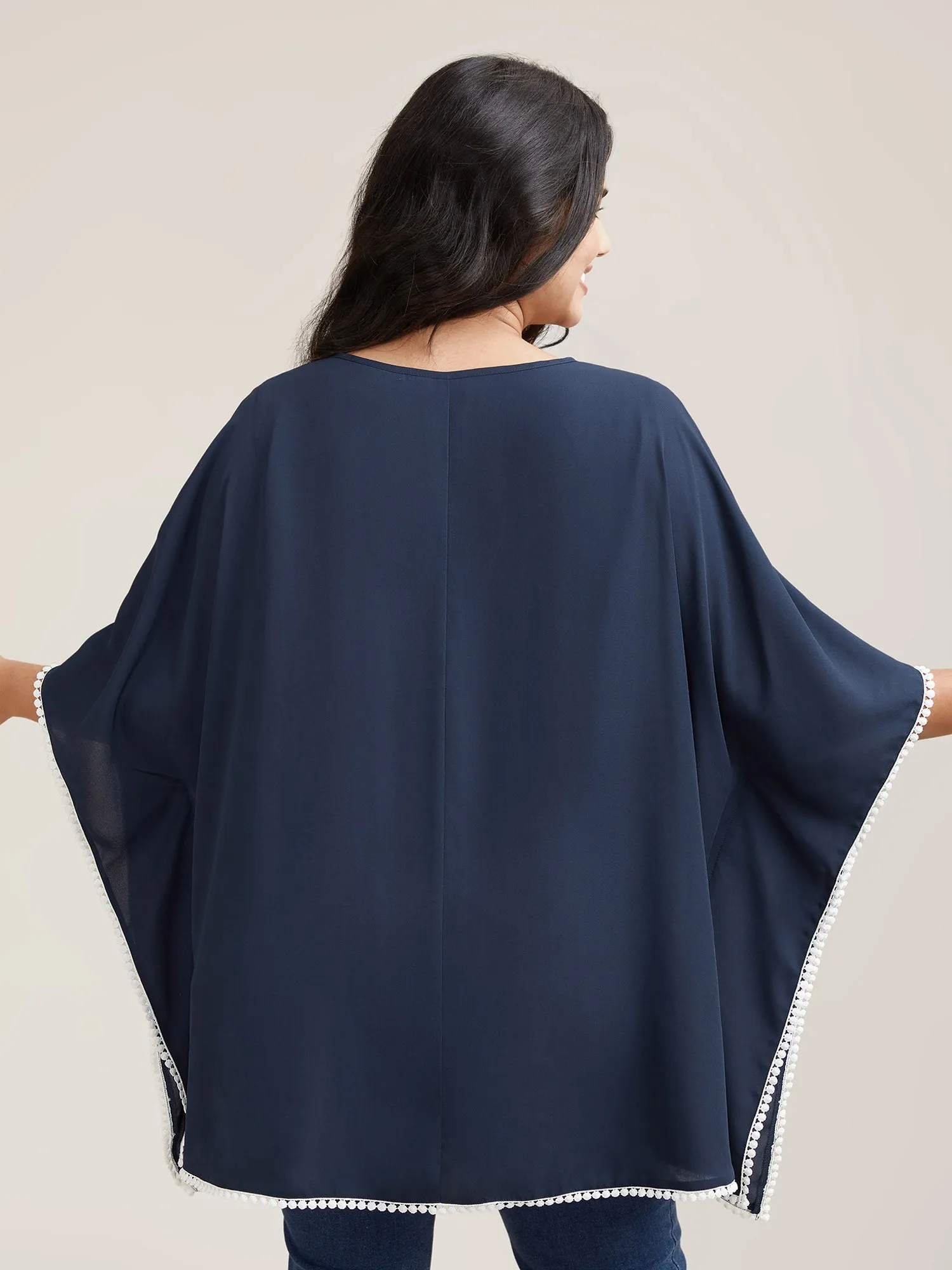 Printed Neckline Lace Spliced Loose Shirt sold by Bloomchic product image thumbnail 4