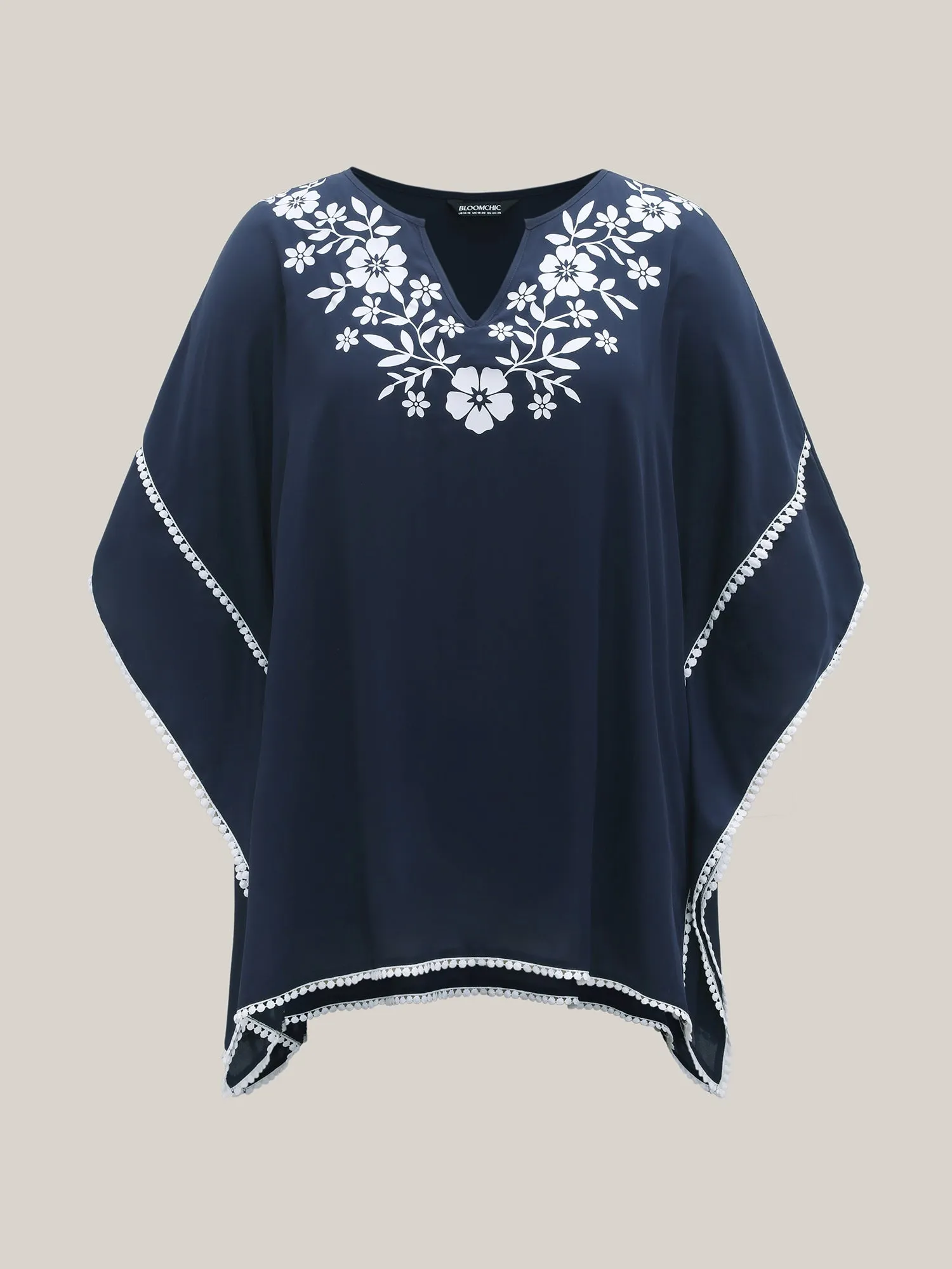 Printed Neckline Lace Spliced Loose Shirt sold by Bloomchic product image thumbnail 5