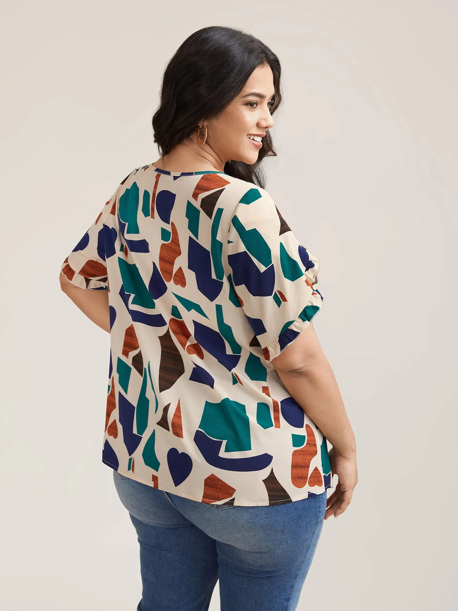 Abstract Print Round Neck Half Sleeve Shirt sold by Bloomchic product image thumbnail 4