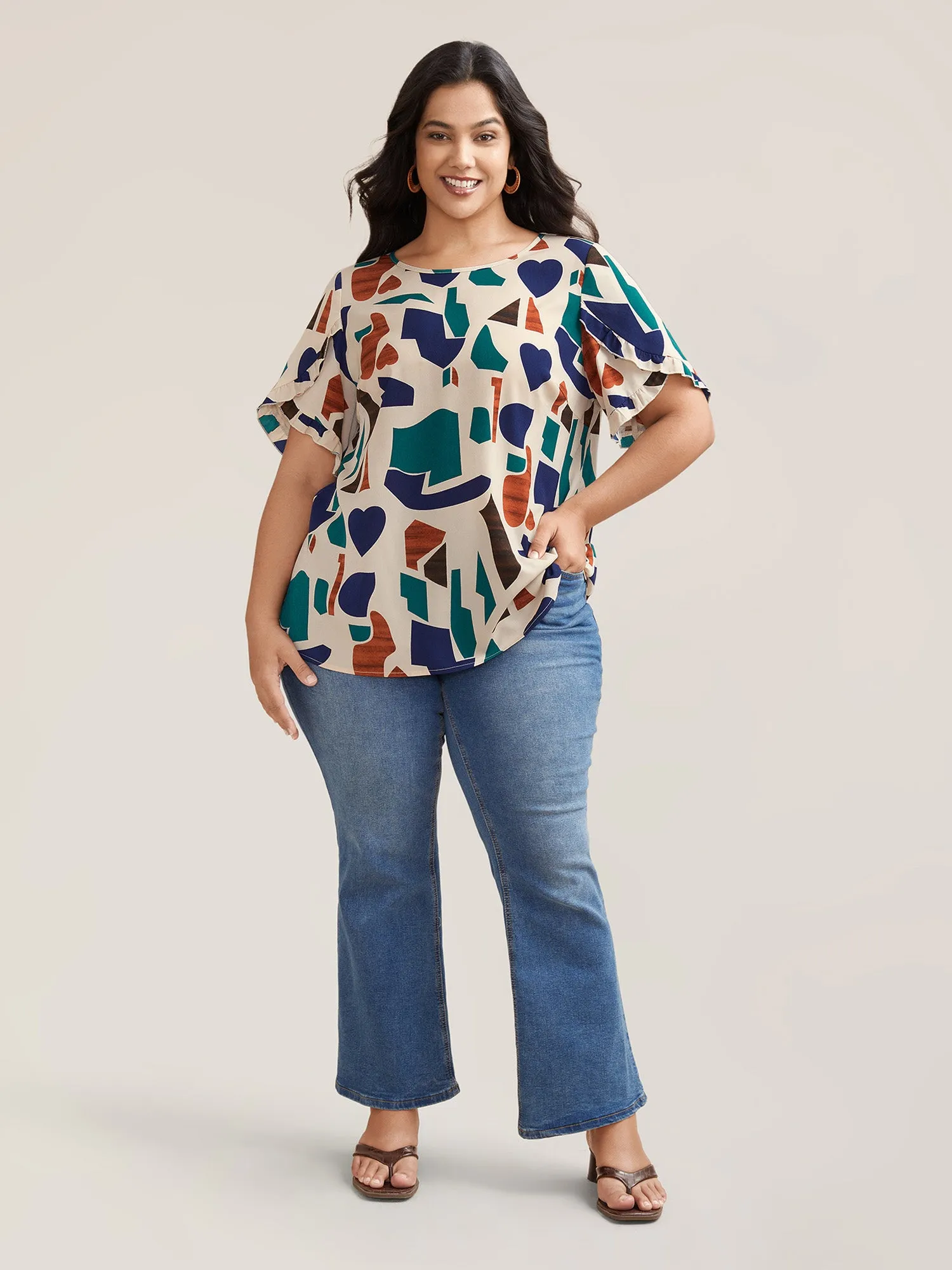 Abstract Print Round Neck Half Sleeve Shirt sold by Bloomchic product image thumbnail 2