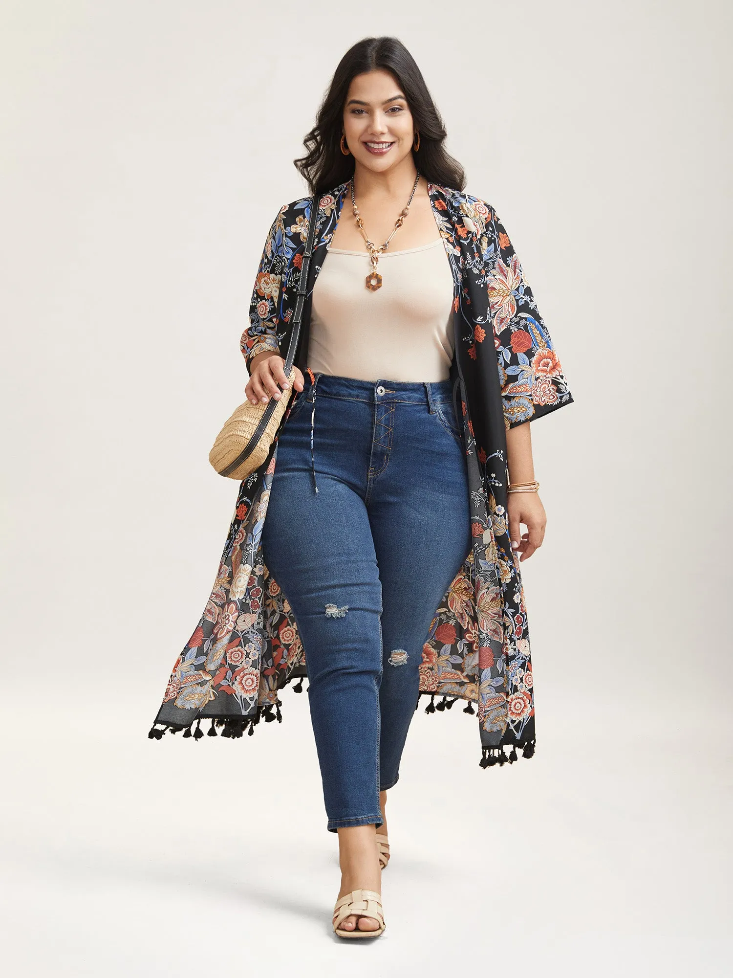 Romantic Floral Print Vacation Kimono Cardigan sold by Bloomchic
