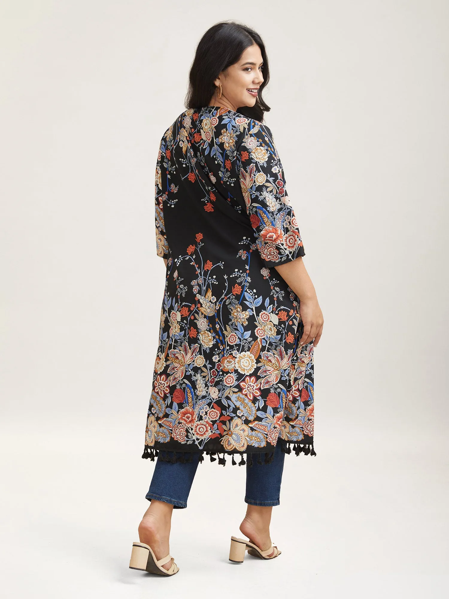 Romantic Floral Print Vacation Kimono Cardigan sold by Bloomchic product image thumbnail 3