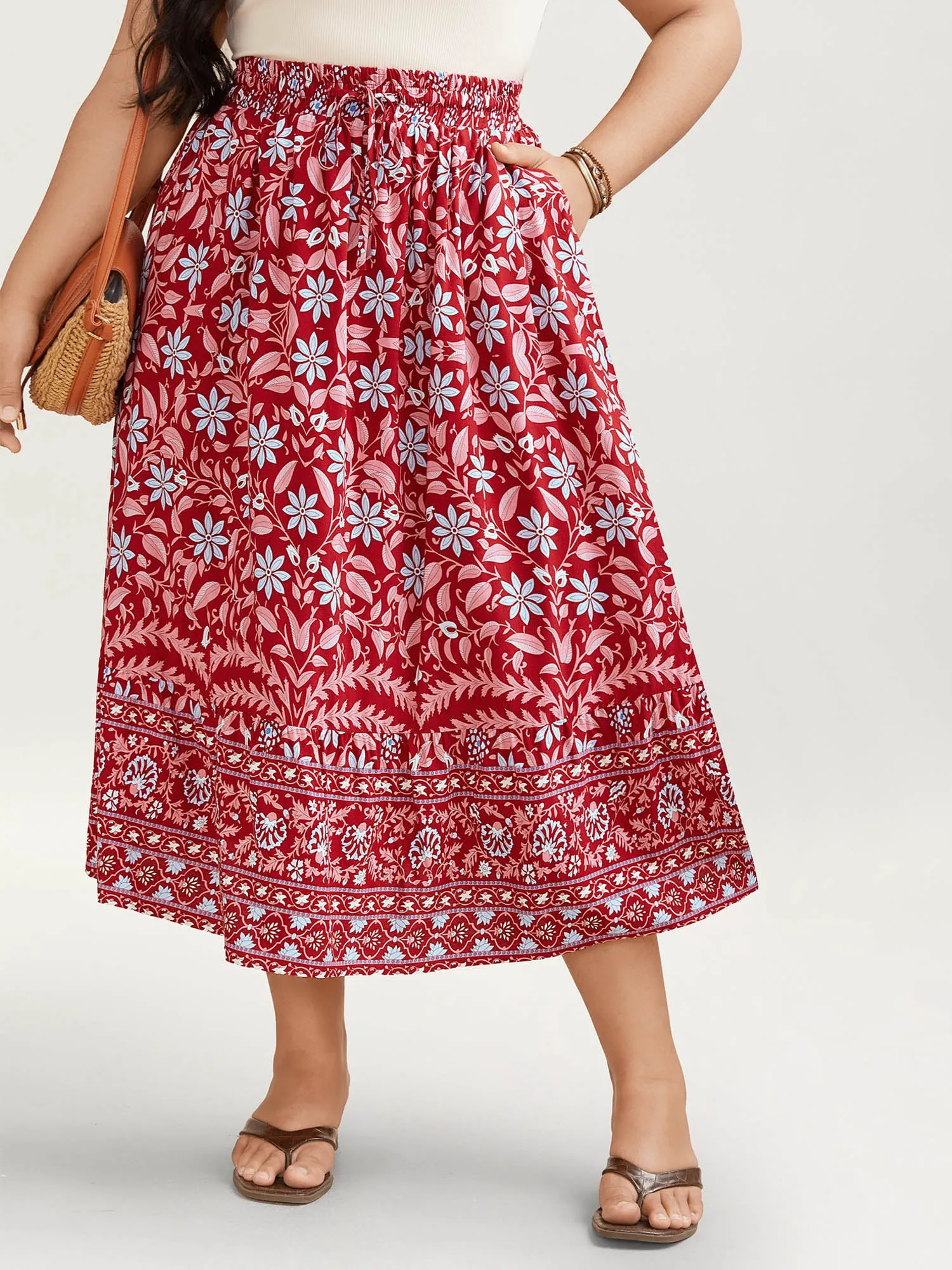 Spring Floral Fusion Panelled Tiered Skirt sold by Bloomchic