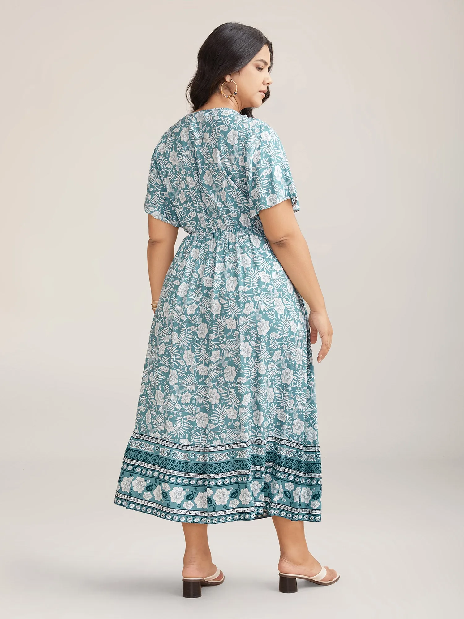 Floral Print Stretchy Waist Pockets Midi Dress sold by Bloomchic product image thumbnail 4