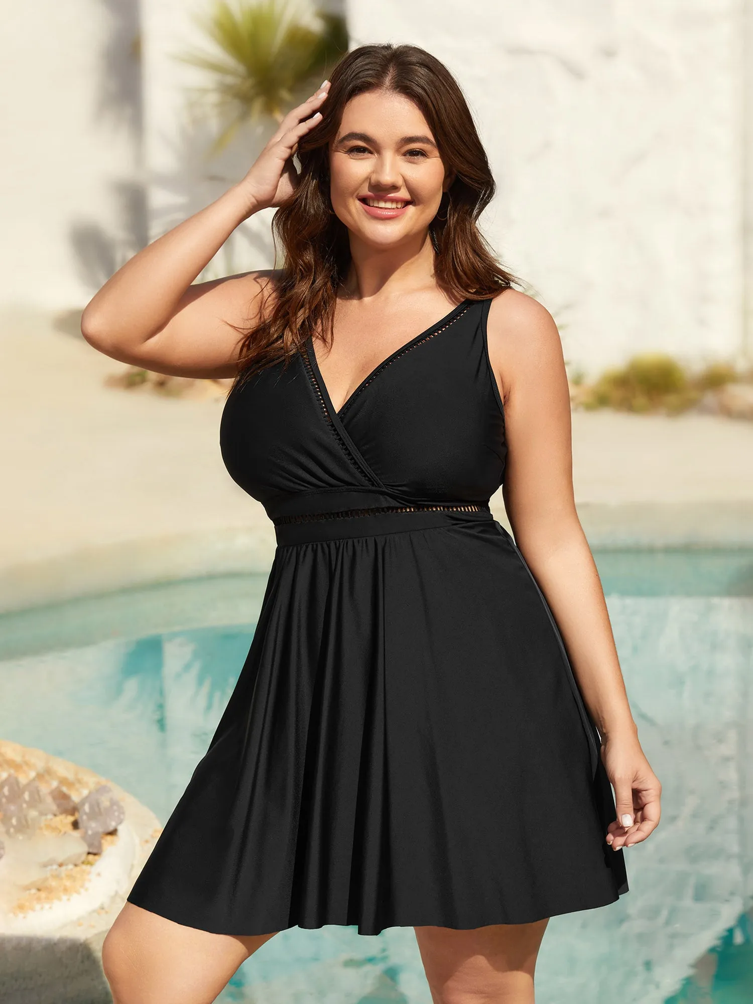 Cut-Out Surplice Neck Webbed Swim Dress sold by Bloomchic product image thumbnail 2