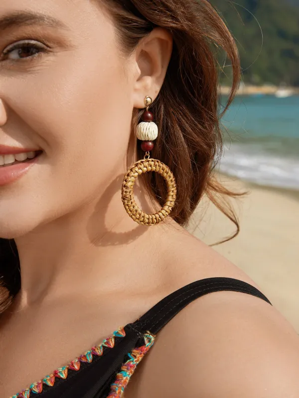 Straw Hoops Beaded Drop Earrings sold by Bloomchic