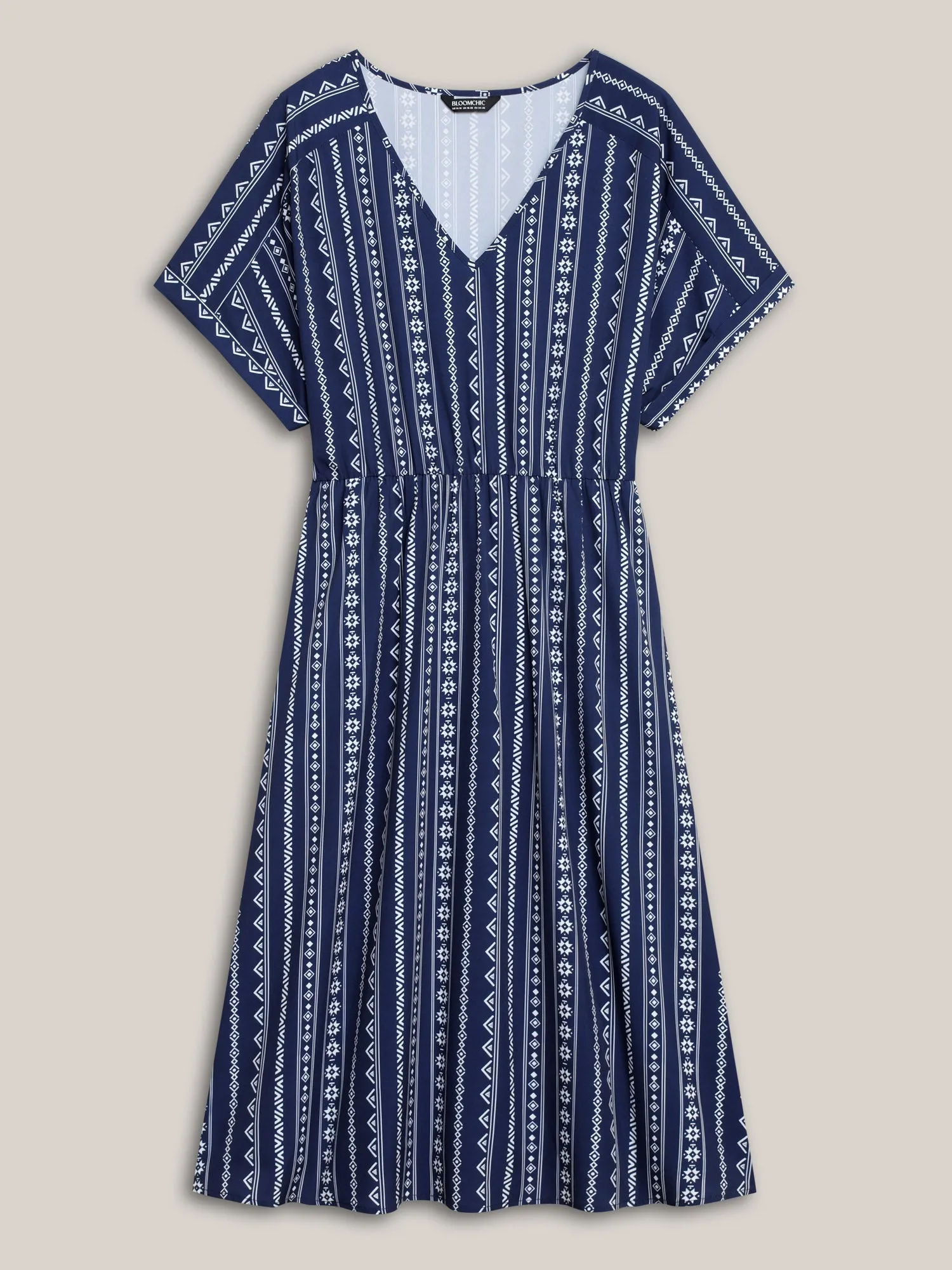 Striped Waist-Cinched Dolman Sleeve Midi Dress sold by Bloomchic product image thumbnail 5