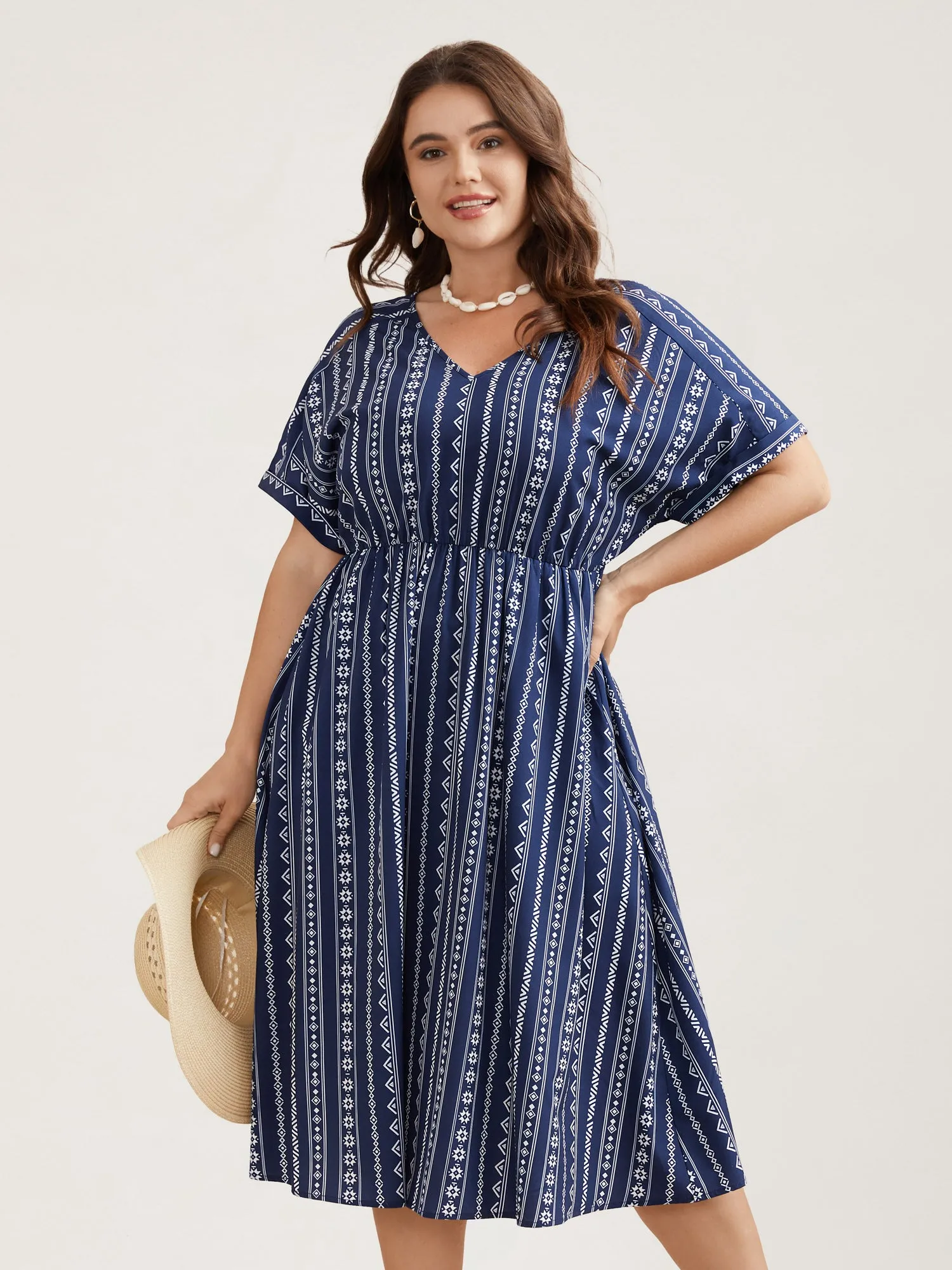 Striped Waist-Cinched Dolman Sleeve Midi Dress sold by Bloomchic