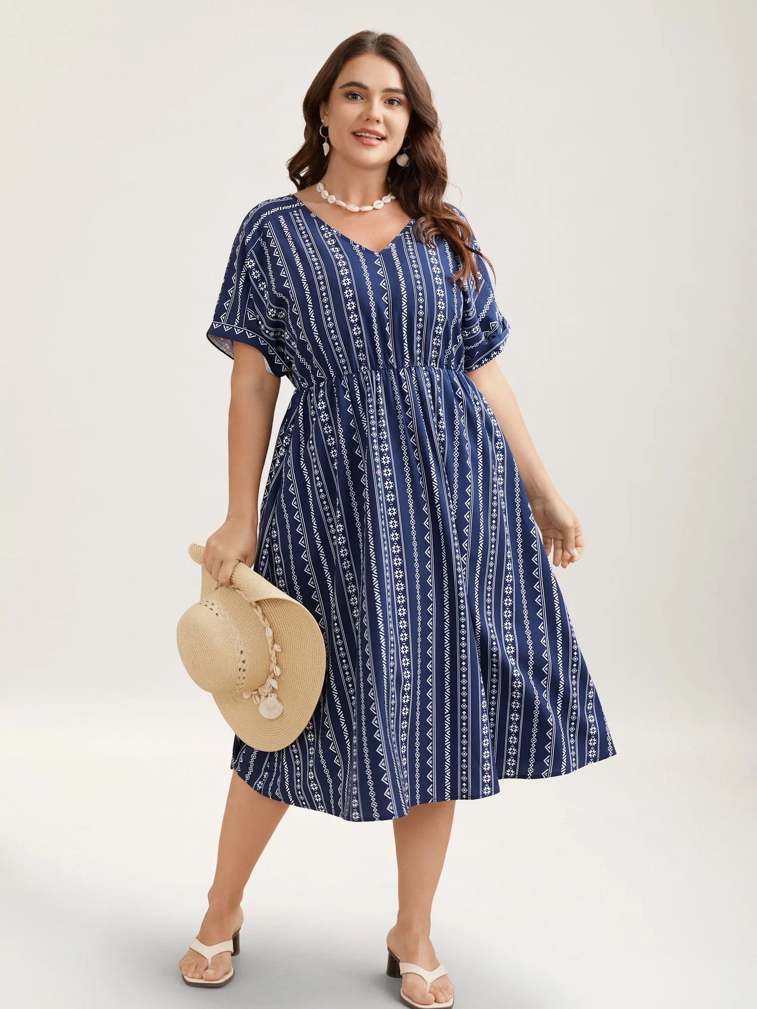 Striped Waist-Cinched Dolman Sleeve Midi Dress sold by Bloomchic product image thumbnail 2