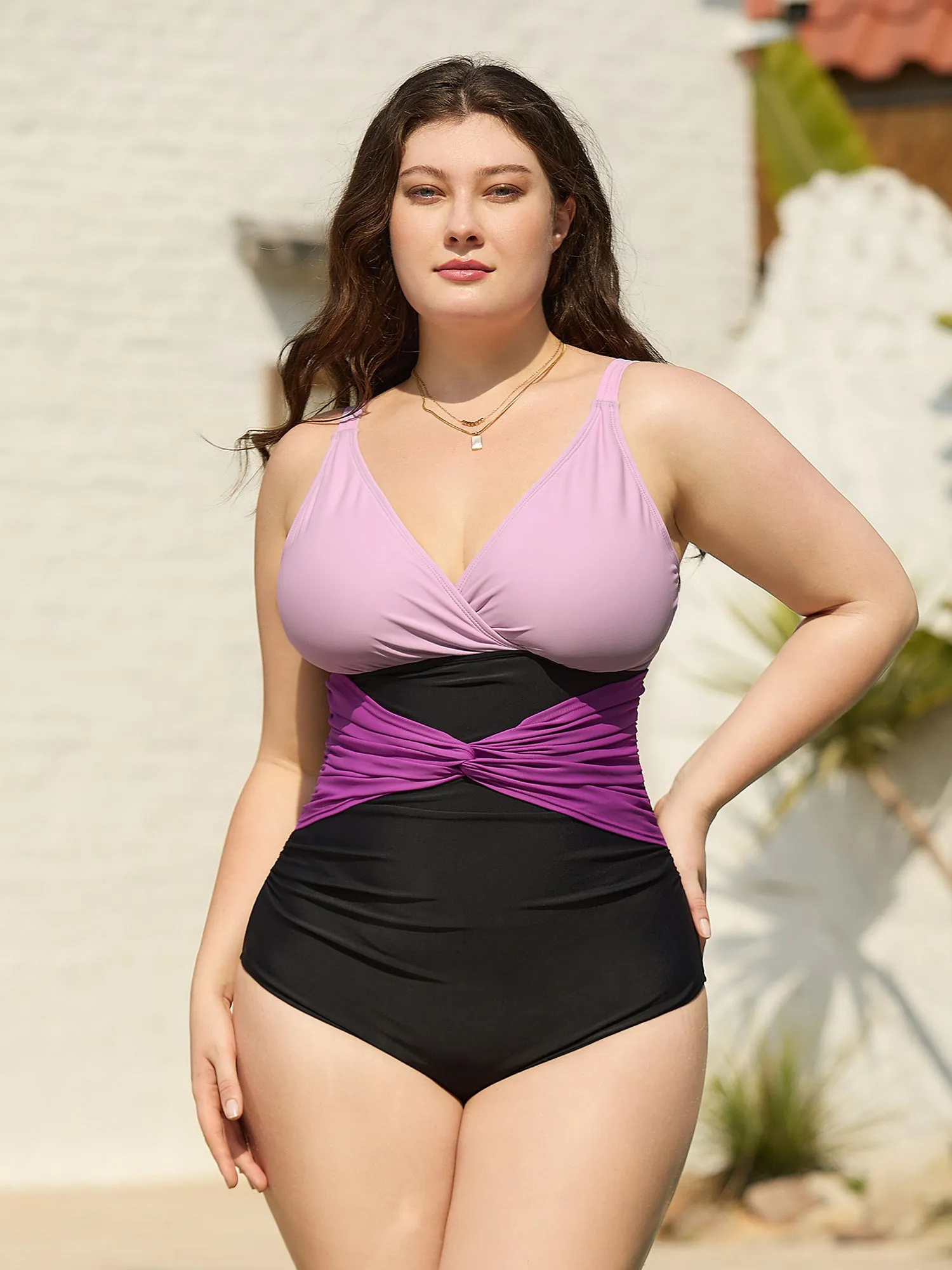 Color Block Ruched One-Piece Swimsuit sold by Bloomchic product image thumbnail 3