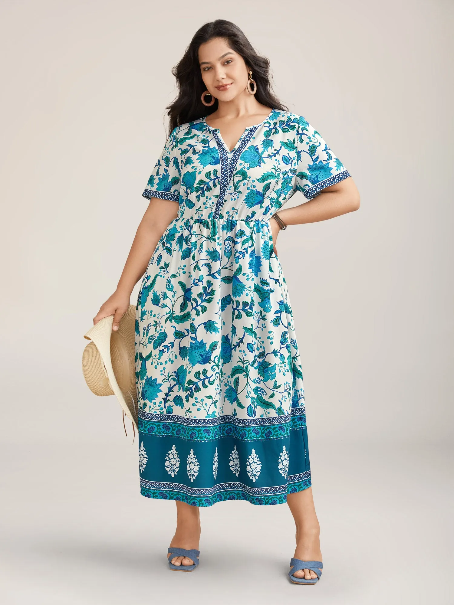 Boho Print Notched Collar Midi Dress sold by Bloomchic product image thumbnail 3
