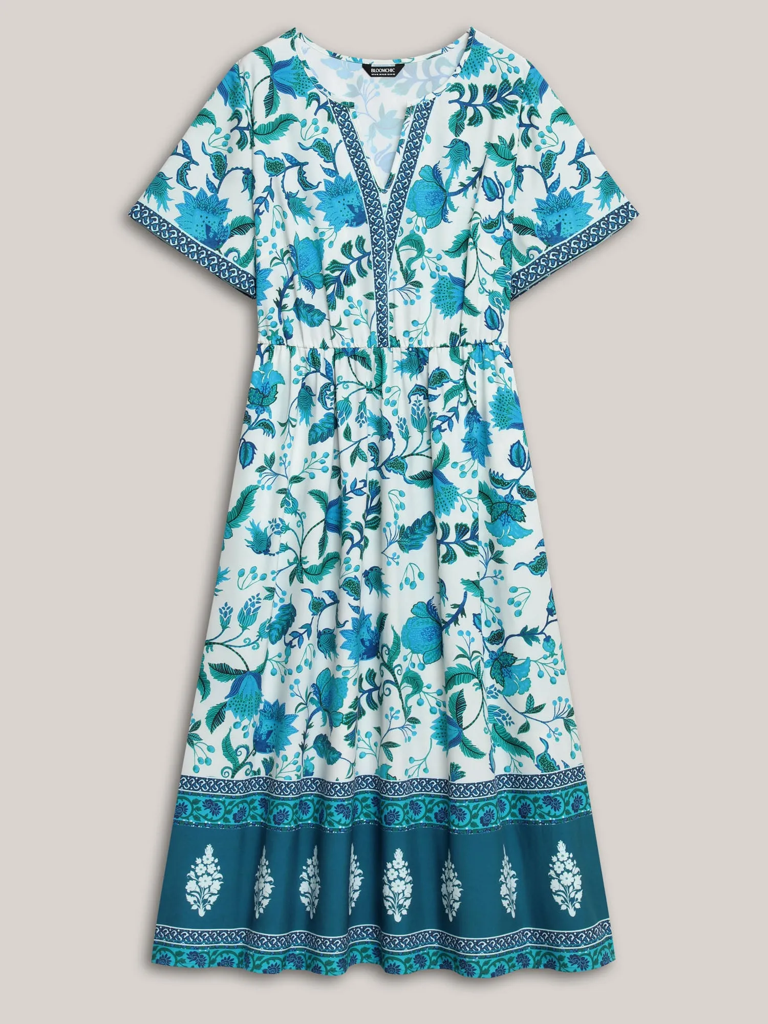 Boho Print Notched Collar Midi Dress sold by Bloomchic product image thumbnail 5