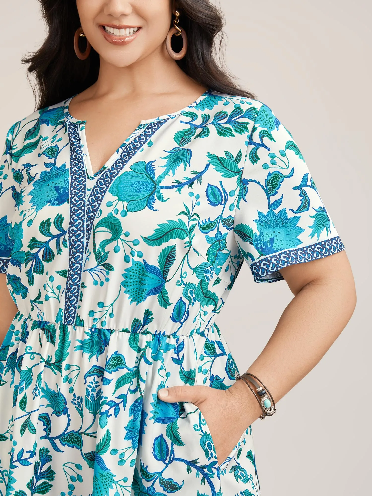 Boho Print Notched Collar Midi Dress sold by Bloomchic product image thumbnail 2