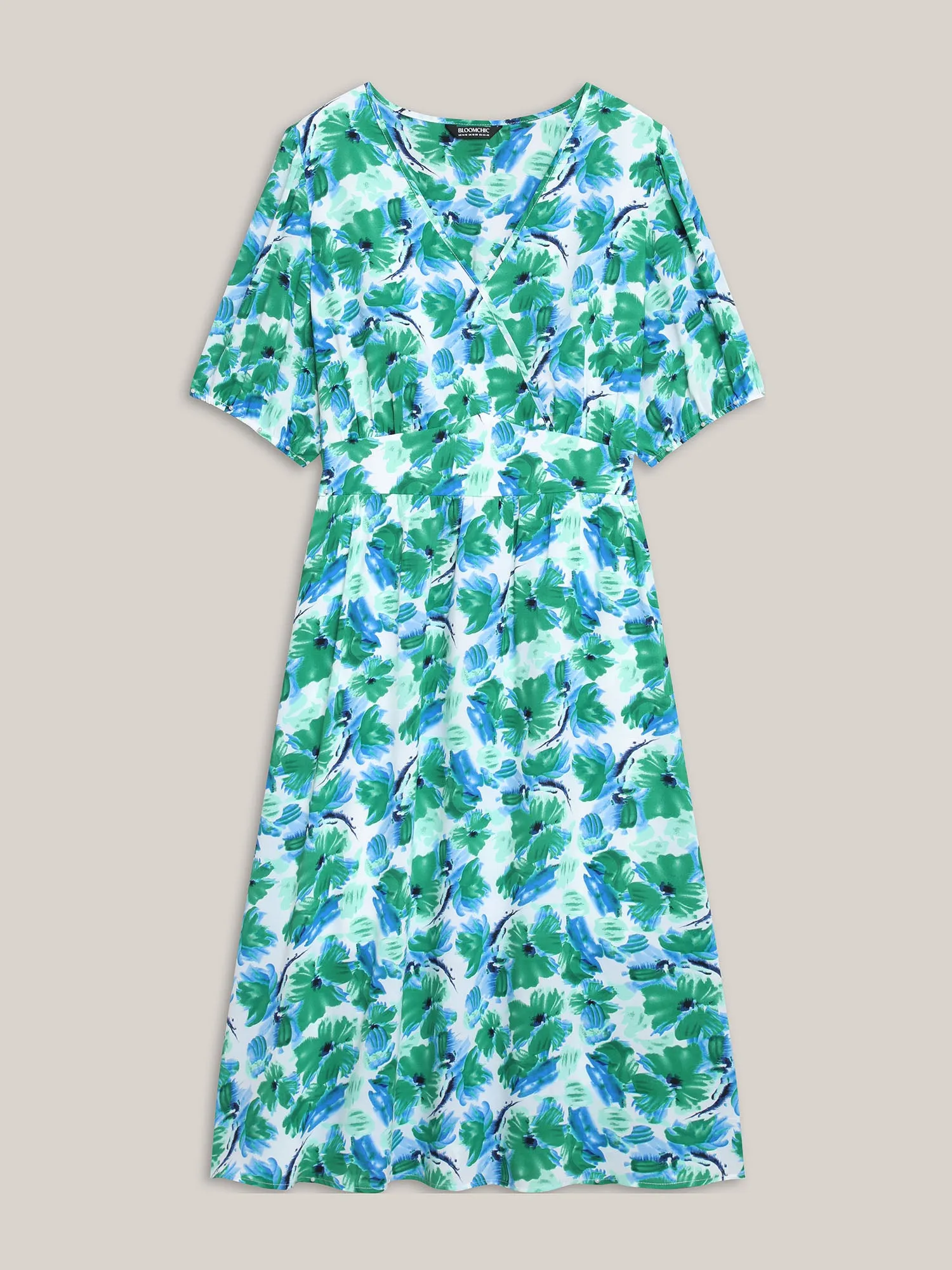 Brush Stroke Floral Surplice Neck Midi Dress sold by Bloomchic product image thumbnail 5