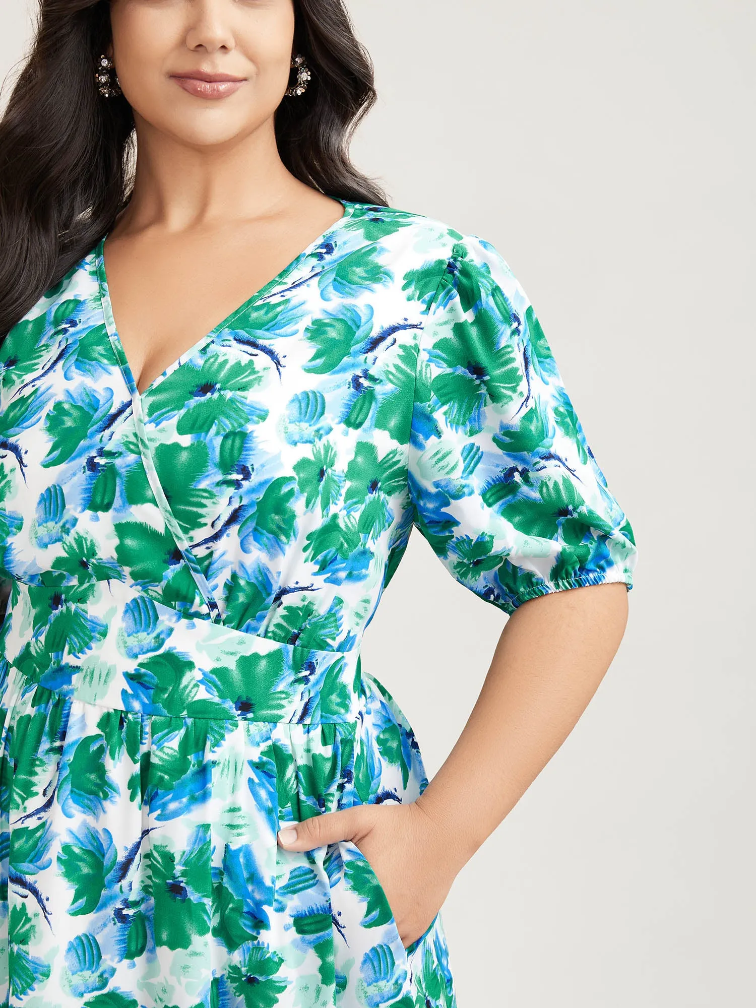 Brush Stroke Floral Surplice Neck Midi Dress sold by Bloomchic product image thumbnail 3