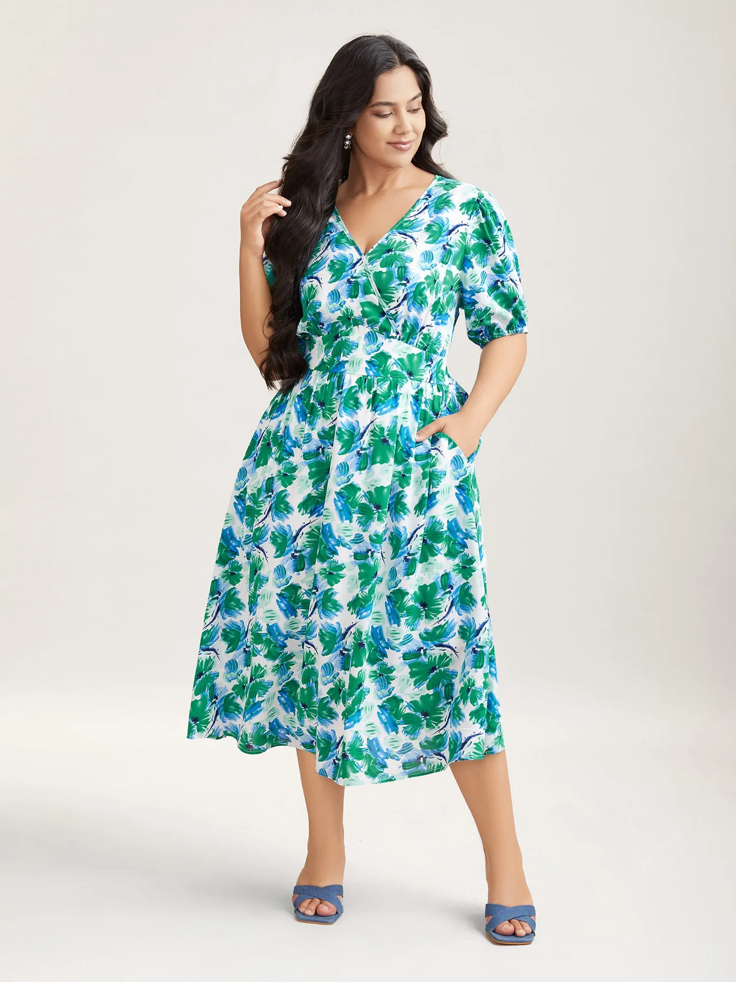 Brush Stroke Floral Surplice Neck Midi Dress sold by Bloomchic product image thumbnail 2