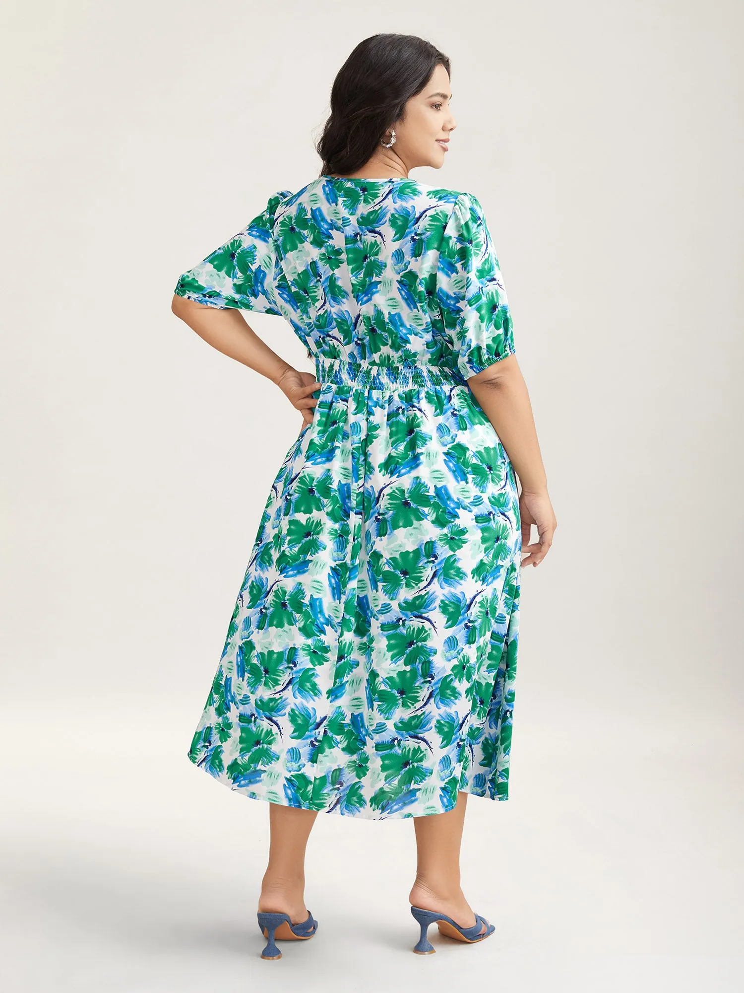 Brush Stroke Floral Surplice Neck Midi Dress sold by Bloomchic product image thumbnail 4