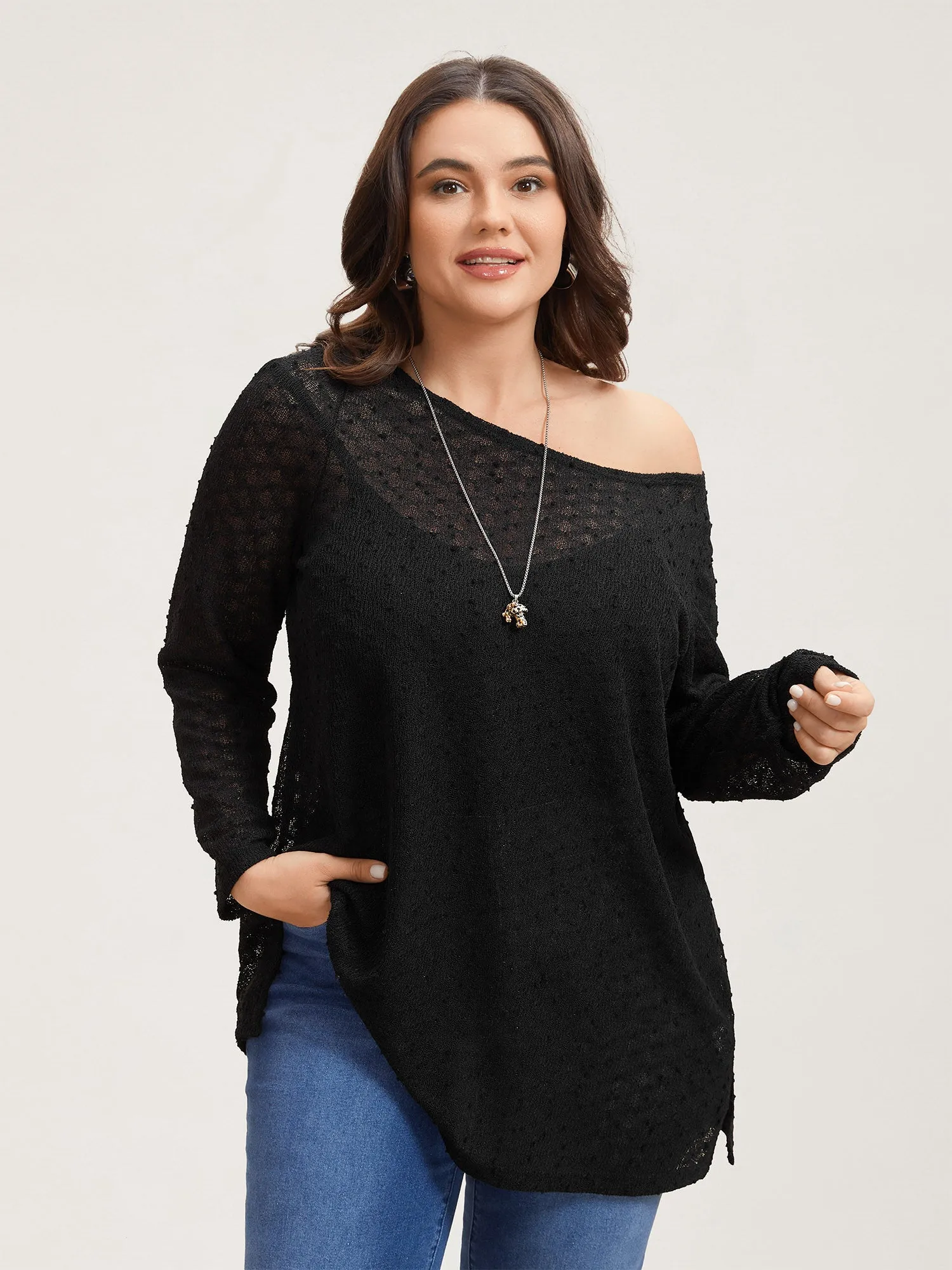 Sheer Textured Dual Style Shoulder Top sold by Bloomchic product image thumbnail 2
