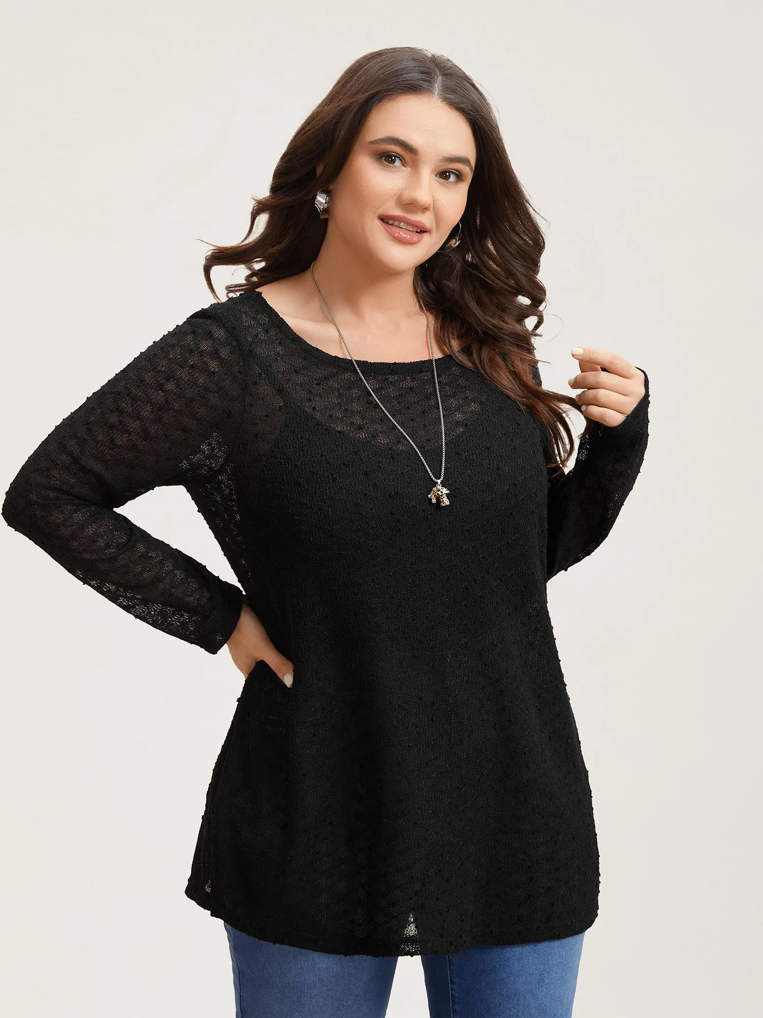 Sheer Textured Dual Style Shoulder Top sold by Bloomchic product image thumbnail 4