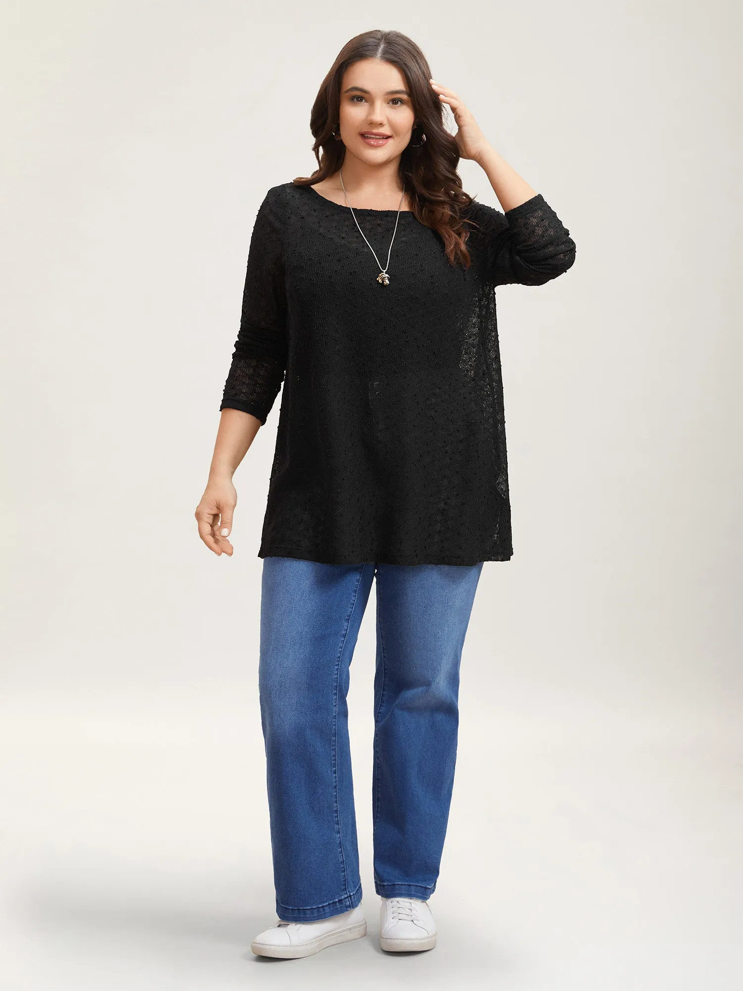Sheer Textured Dual Style Shoulder Top sold by Bloomchic product image thumbnail 3