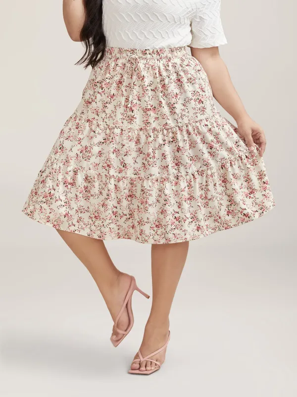 Ditsy Floral Print Waist-Tie Midi Skirt sold by Bloomchic