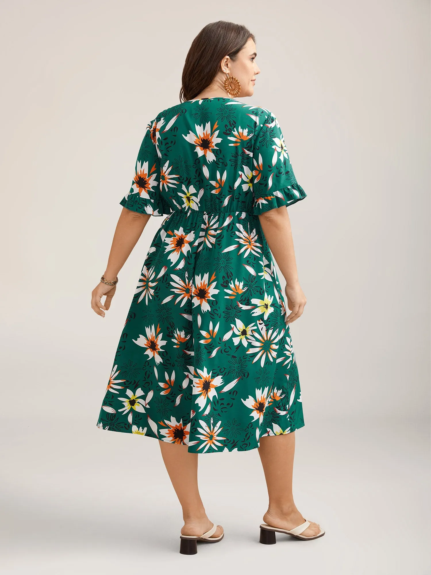 Spring Floral Print Pockets Ruffled Midi Dress sold by Bloomchic product image thumbnail 4