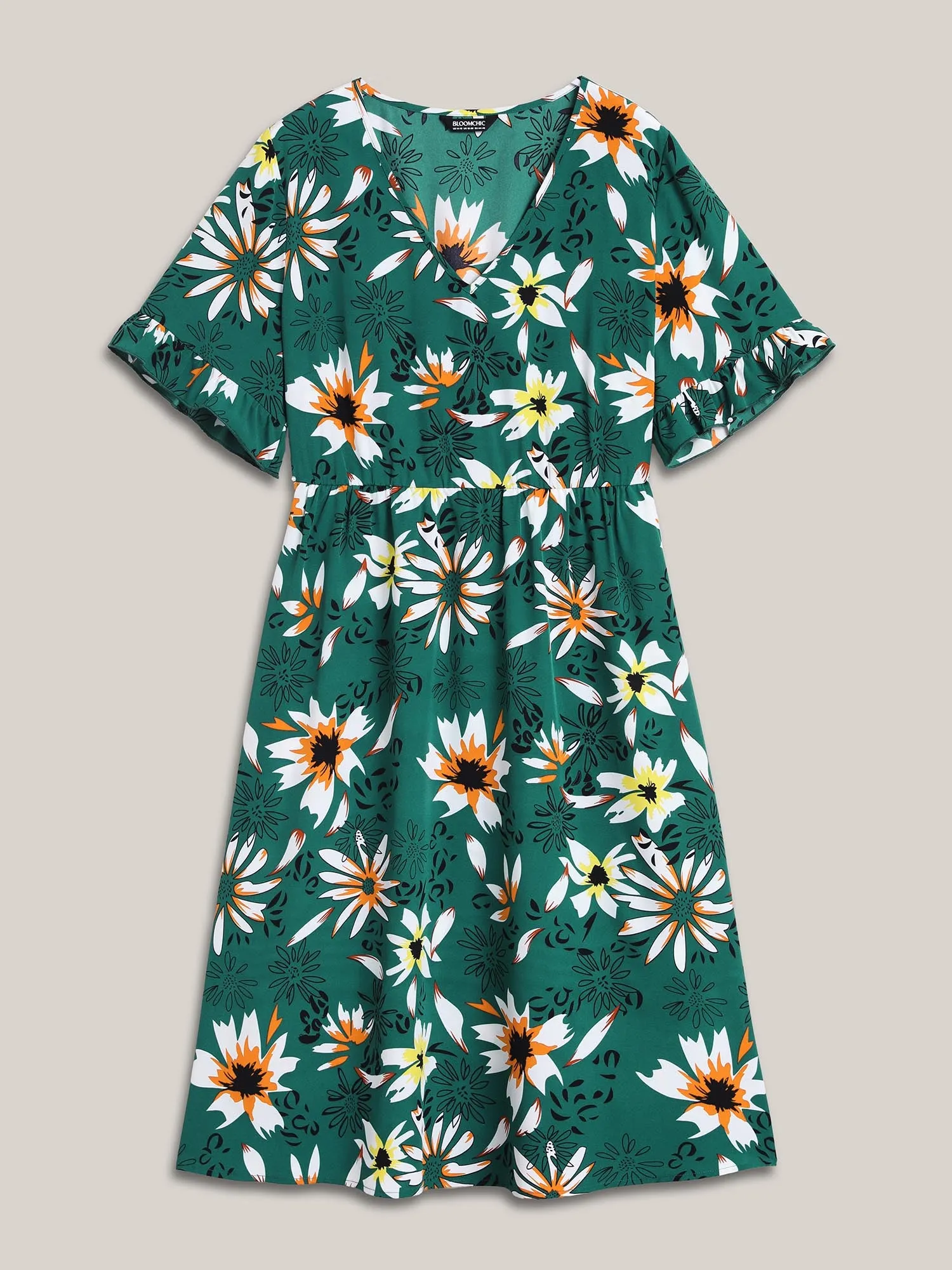 Spring Floral Print Pockets Ruffled Midi Dress sold by Bloomchic product image thumbnail 5