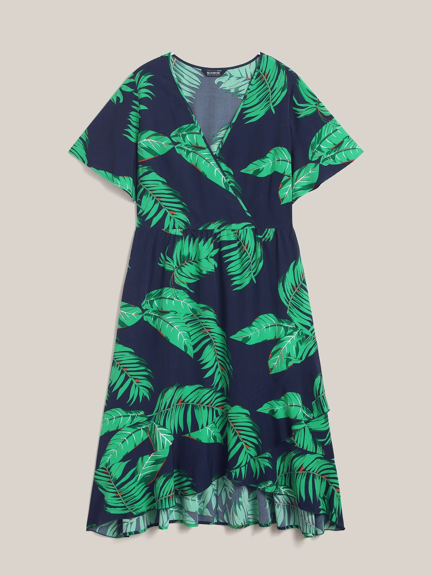 Tropical Leaf Print Surplice Neck Midi Dress sold by Bloomchic product image thumbnail 5