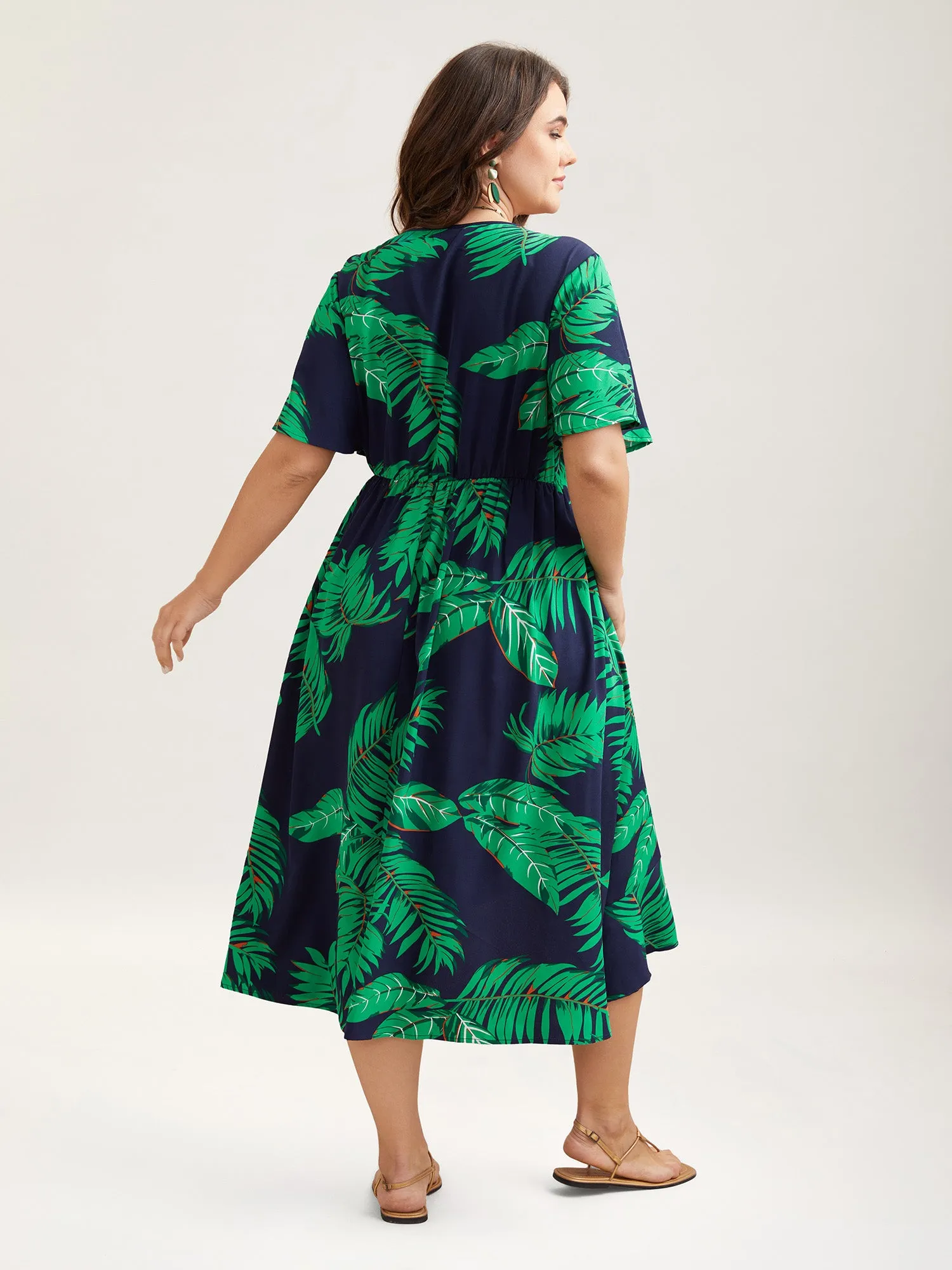 Tropical Leaf Print Surplice Neck Midi Dress sold by Bloomchic product image thumbnail 4