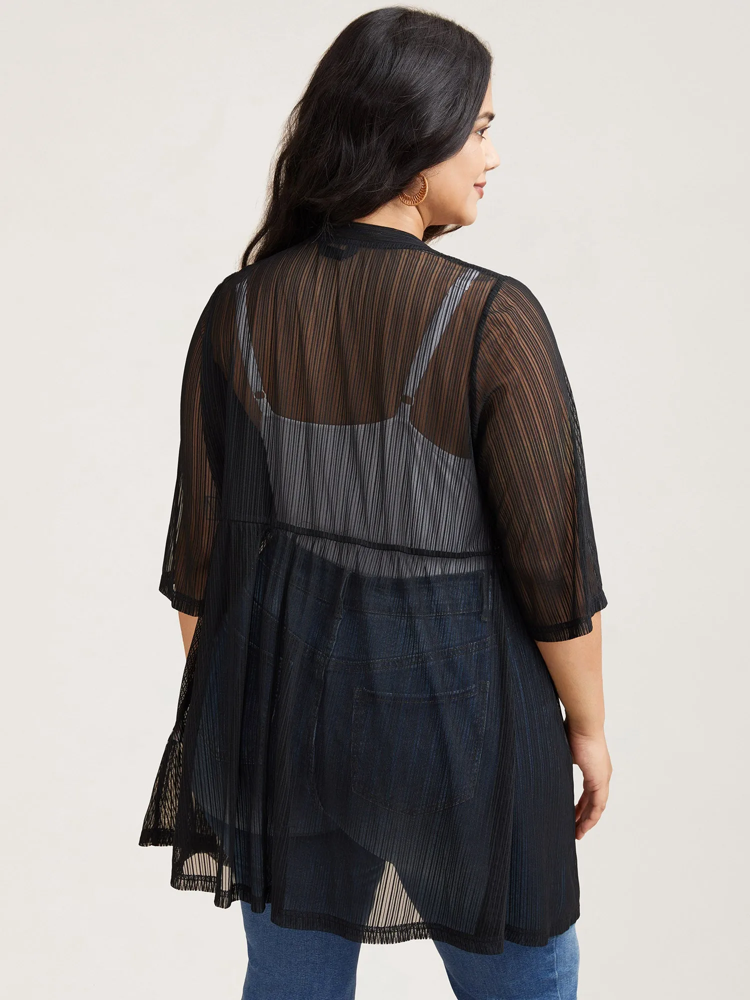 Sheer Lace Detail Tied Kimono Cardigan sold by Bloomchic product image thumbnail 5