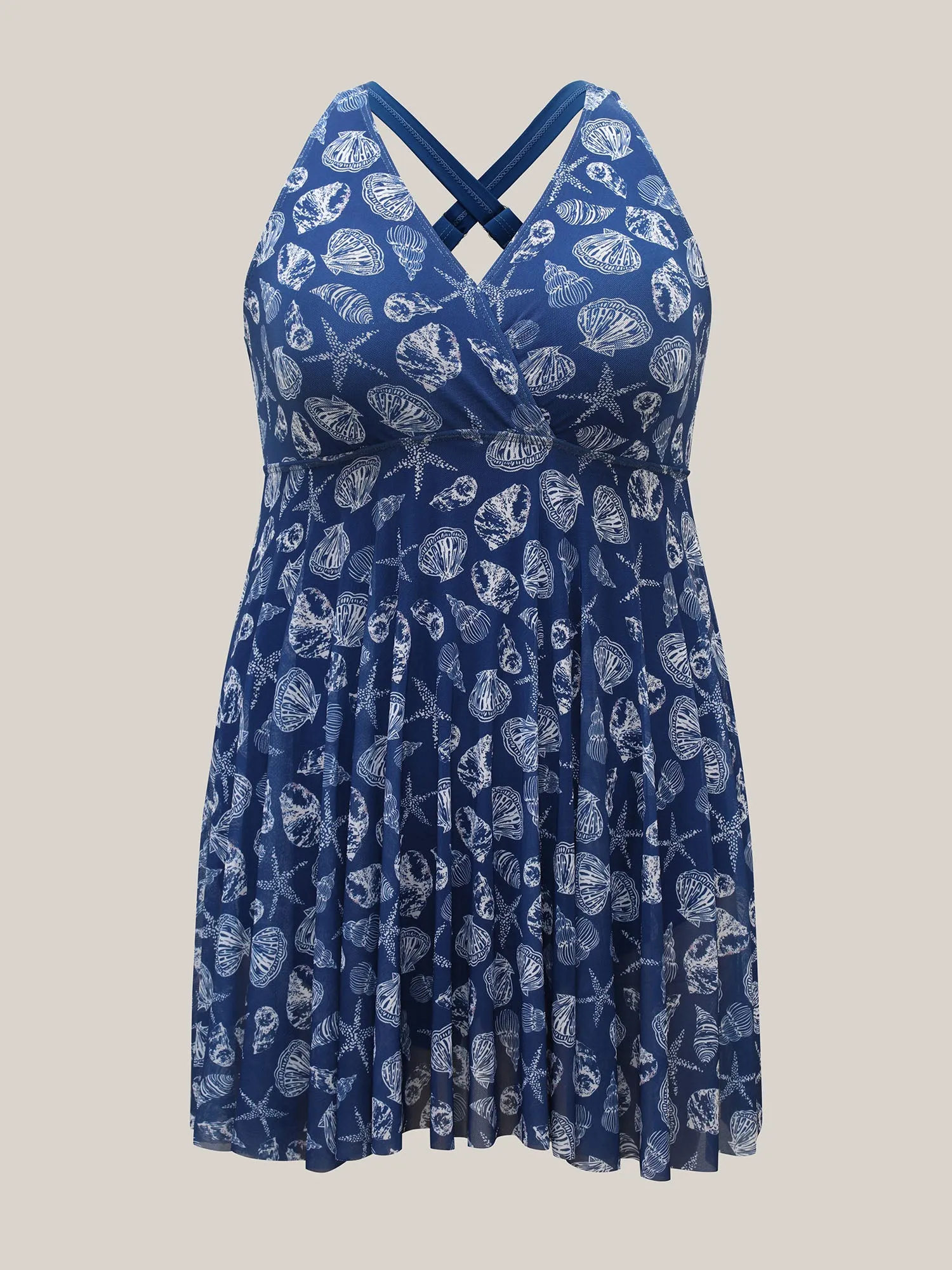 Shell Print Mesh Adjustable Cross-Straps Swim Dress sold by Bloomchic product image thumbnail 5