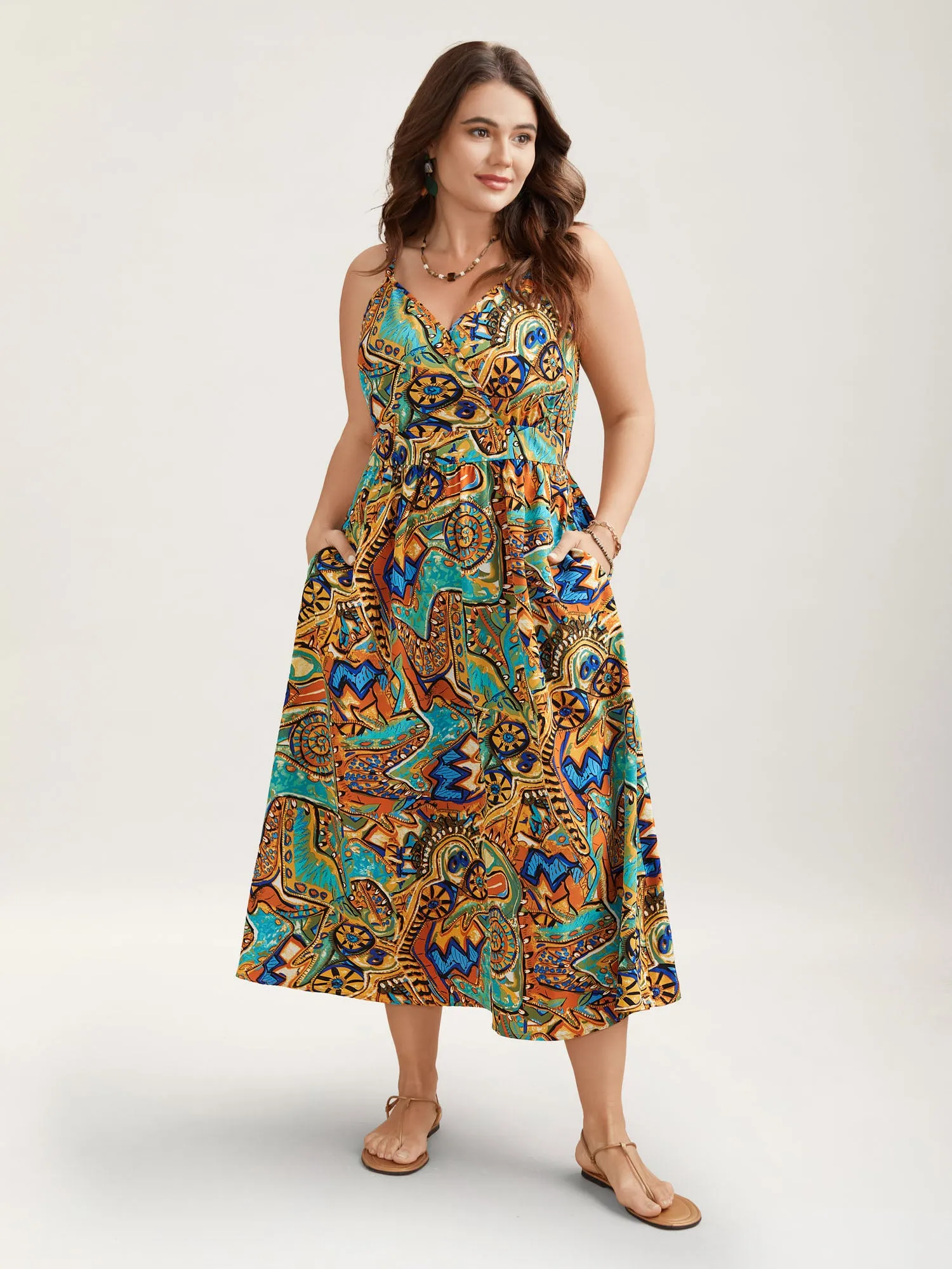 Boho Print Stretchy Waist Pockets Maxi Dress sold by Bloomchic product image thumbnail 2