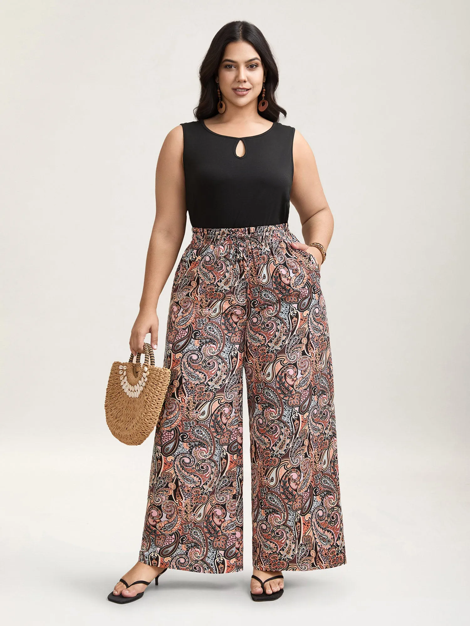 Paisley Print Drawstring Wide-Leg Pants sold by Bloomchic product image thumbnail 2
