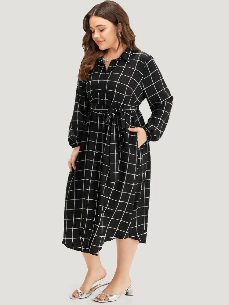 Plaid Shirt Collar Belted Lantern Sleeve Dress sold by Bloomchic product image thumbnail 3