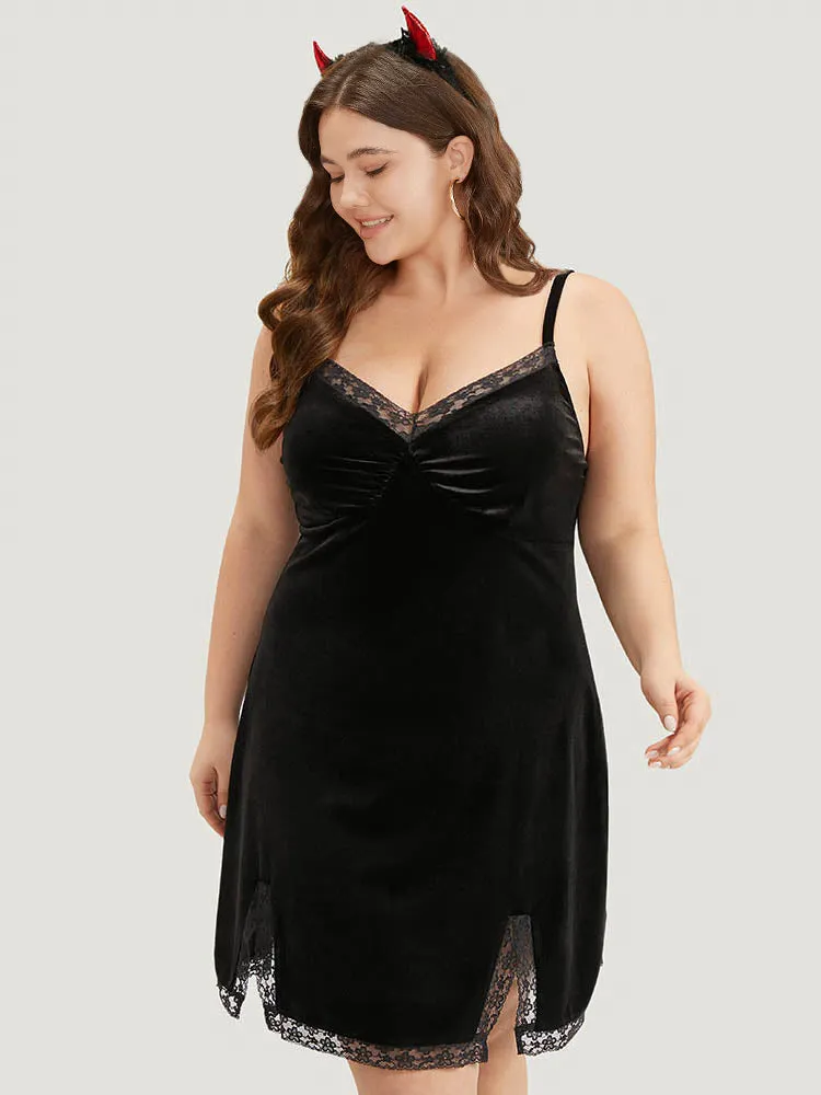 Halloween Plain Guipure Lace Split Side Sleep Cami Dress sold by Bloomchic product image thumbnail 3