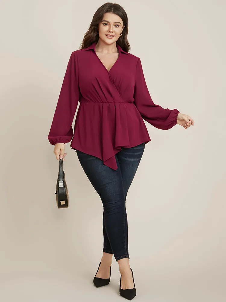 Solid Lantern Sleeve Surplice Neck Asymmetrical Hem Blouse sold by Bloomchic product image thumbnail 3