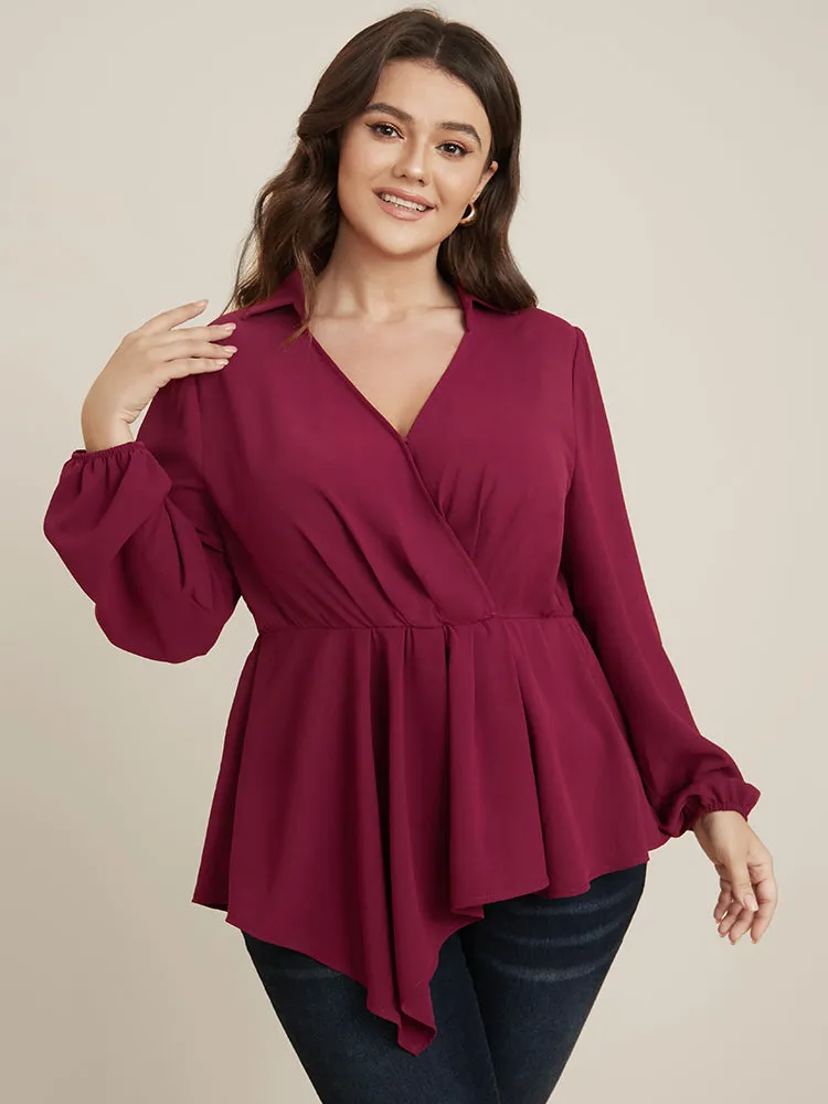 Solid Lantern Sleeve Surplice Neck Asymmetrical Hem Blouse sold by Bloomchic product image thumbnail 4