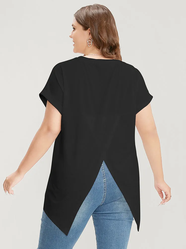 Solid Round Neck Crossover Back T-shirt sold by Bloomchic