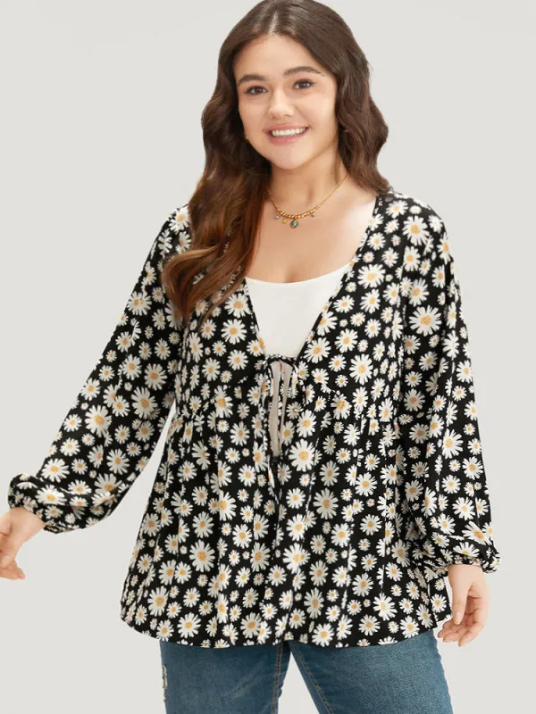 Daisy Floral Ties Front Elastic Cuffs Kimono sold by Bloomchic