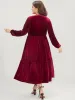 Solid Pocket Lantern Sleeve Velvet Flutter Dress sold by Bloomchic