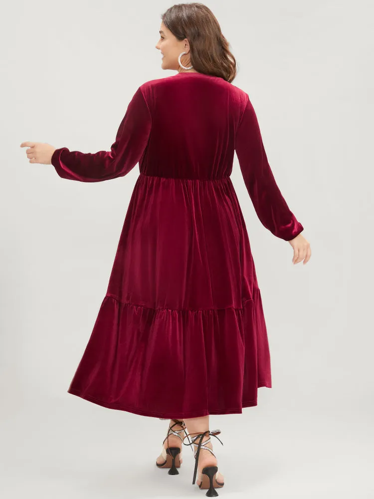 Solid Pocket Lantern Sleeve Velvet Flutter Dress sold by Bloomchic product image thumbnail 2